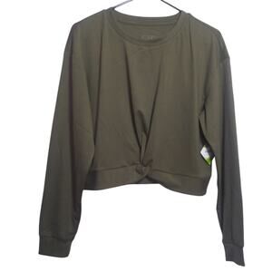 Circular Path Olive Green Athleisure Women's Knotted Long Sleeve Top Size L
